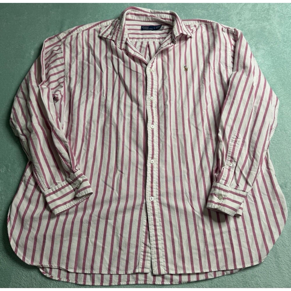 Polo by Ralph Lauren Size 16/XL White/Pink Striped Button Down Long Sleeve Shirt
